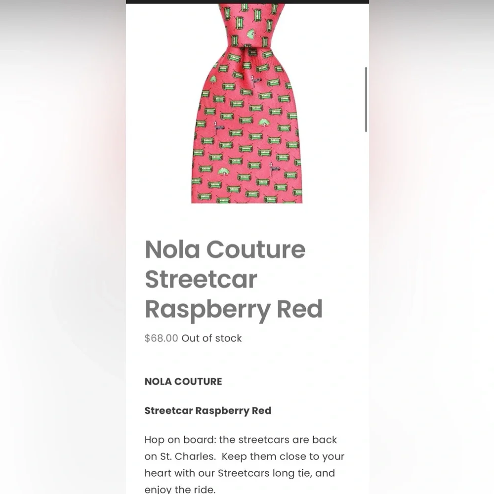 Nola couture Streetcar Raspberry Red men’s tie preowned - Picture 10 of 10